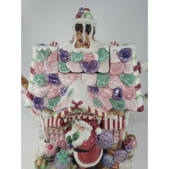 Fitz & Floyd Candy Lane Express Candy Shop Teapot Santa Claus Fudge Ceramic - Picture 3 of 16